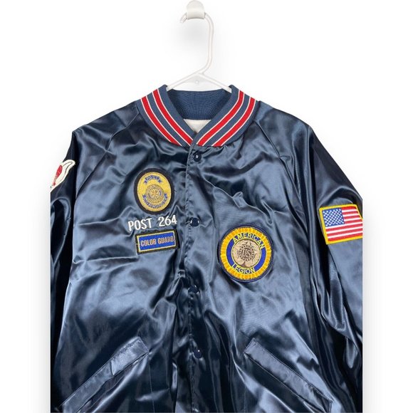 Vintage American Legion Jacket Mens Size Xl Navy Blue Satin Post 264 Color Guard - Picture 2 of 12